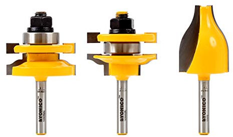 Yonico 12334q - 3 Bit Raised Panel Cabinet Door Router Bit Set, Ogee Rail and Stile with Vertical Panel Raiser Bit - 1/4 Shank