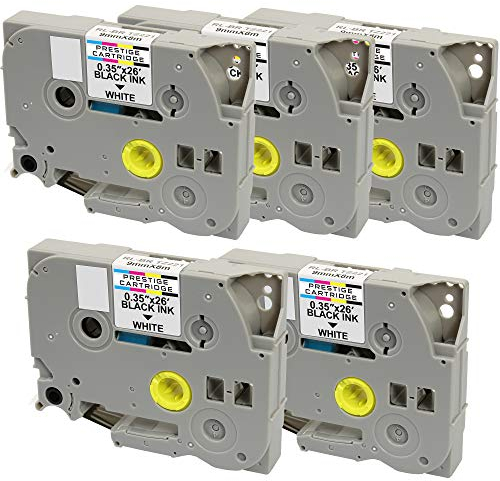 5x Schriftband-Kassetten TZ-221 TZe-221 schwarz auf weiß 9mm x 8m kompatibel für Brother P-Touch PT-1000 1005 1010 3600 9600 D210 D600VP E300VP E550WVP H101C H101GB H105 H110 H300 H500 P700 P750W