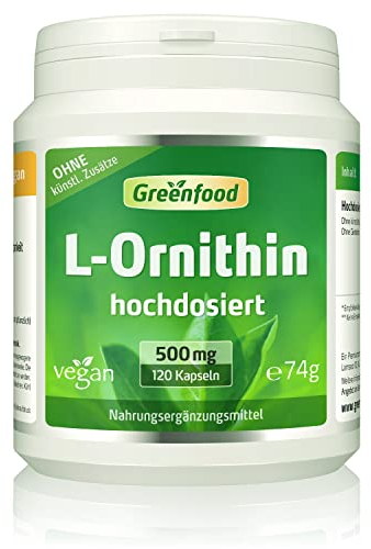 L-Ornithin, hochdosiert, 500mg - 120 Kapseln, vegan. Reines L-Ornithin – gewonnen aus natürlicher Fermentation. OHNE künstliche Zusätze - laborgeprüft. Von Greenfood.