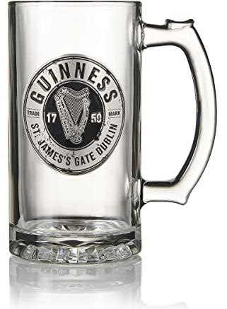 Guinness Bierkrug mit Zinn-Logo, Bierkneip-Stil, Bierkrug-Stil, Glas mit Metallabzeichen