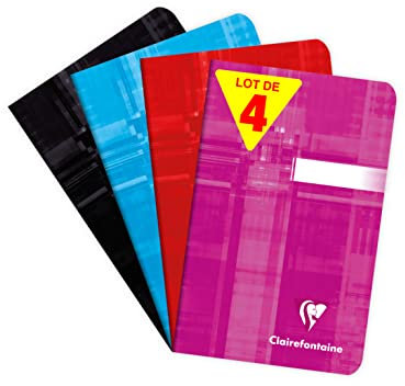 Clairefontaine 663592AMZC - Set mit 4 Heften, 48 Blatt, 9 x 14cm, 90g, kariert, 1 Set, farbig sortiert