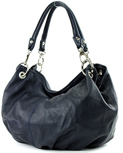 modamoda de IT40 Damen Leder/Nappaleder Schultertasche Hobo Bag handmade in Italy, Farbe:Dunkelblau