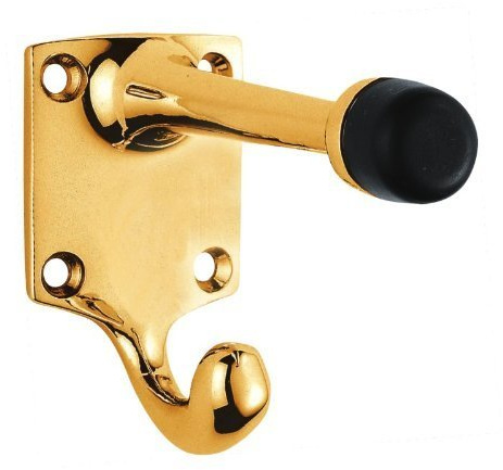 Door Stop - Sgl Hook - 85mm - Polished Brass
