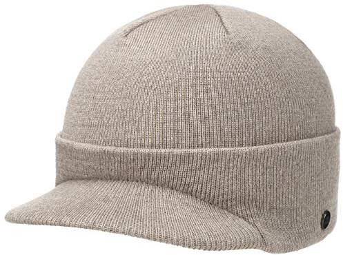 LIERYS Fine Merino Strickcap Damen/Herren - Wintermütze aus Merinowolle - Strickmütze in One Size (54-59 cm) - Mütze mit Schirm Herbst/Winter beige One Size