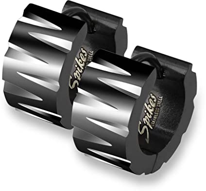 Bungsa schwarze Creolen mit Facettenschliff 6,7 mm breit aus 316L Edelstahl