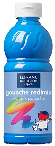 Lefranc Bourgeois - Gouache liquide Redimix pour enfants - Bouteille 500ml - Bleu fluo