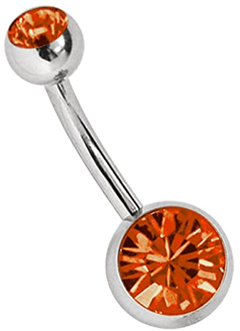 Titan Bauchnabel Piercing 1,6 x 10 mm mit Zirkonias rund in 8 mm + 5 mm Stein Kugel in orange