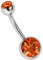Titan Bauchnabel Piercing 1,6 x 10 mm mit Zirkonias rund in 8 mm + 5 mm Stein Kugel in orange