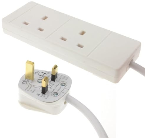 kenable 2 Gang UK Mains Extension Lead 13A Trailing Socket Power Cable BS1363/A White 10m