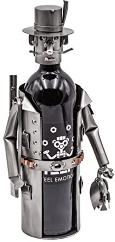 STEEMO Original Schraubenmännchen Weinflaschenhalter – Jäger mit Ente, Handgefertigter Flaschenständer aus Stahl, Rustikale Jagd-Deko & Geschenk für Naturfreunde, Kreative Wein-Deko, Grau