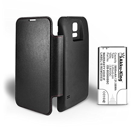 Akku-King Power-Akku kompatibel mit EB-B900BC, EB-B900BK - 5600mAh - schwarz mit Tasche für Samsung Galaxy S5, S5 Neo, GT-i9600, S5 LTE+, SM-G900F