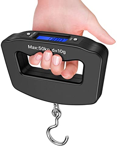 Flexzion Digitale Hängehakenwaage Elektronisches Gewichtsausgleichsgerät 110lb/50kg 10g Tragbar für das Angeln zu Hause Post Reisegepäck mit LCD-Display