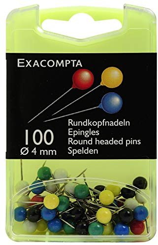 Exacompta 14345E 100er Pack Markiernadeln mit Kopfdurchmesser 4mm in wiederverschließbarer Spenderbox farbig sortiert