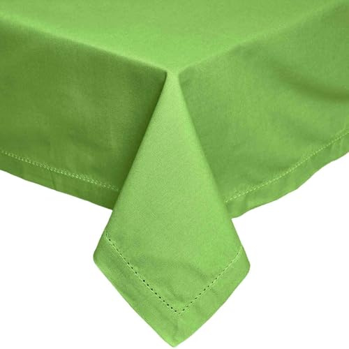 HOMESCAPES Green Table Cloth, Plain Cotton Tablecloth, Large Rectangular, Handcrafted & Durable Dining Table Cover with Hem Stitch, Hypoallergenic, Washable, Lime Green - 137 x 228cm