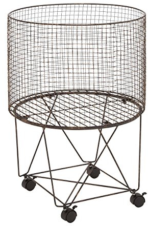 Deco 79 Wäschekorb Vintage Wäschetruhe Rollkorb mit Rollen Aufbewahrungskorb Aufbewahrungswagen, Kunststoff Eisen, Bronze, 20 x 20 x 28