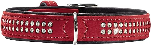 HUNTER SOFTIE DELUXE Hundehalsband, Kunstleder, glitzernde Strasssteine, 40 (XS-S), rot
