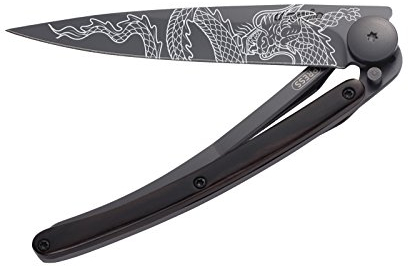 deejo Leichtgewichtsmesser, Black Tattoo Japanese Dragon Taschenmesser, Blau (Grenadill 1) - Blau (Grenadill 1)