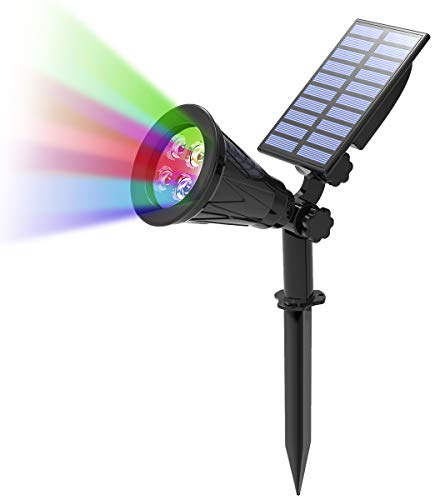 T-SUN LED Solar Spotlights,Color-Changing Waterproof Outdoor Security Garden Landscape Lamps,180 Angle Adjustable, Auto On/Off for Patio,Tree,Deck,Wall, Pool Area