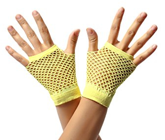 DRESS ME UP - RH-005-yellow Handschuhe Netzhandschuhe Gelb fingerlos fingerfrei Netz kurz 80er Punk Rocker Wave Gothic Emo