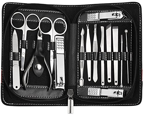 PhantomSky Set de 15 Piezas acero inoxidable manicura pedicura cortauñas limpiador cutícula Grooming Kit - tijeras de uñas perfecto sistema para el uso profesional y diario de herramienta