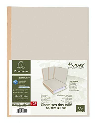 Exacompta 770009E 25er Pack Aktenmappen Forever®. Mit Leinenrücken 320 g/m² Rückenstärke 30 mm Falte Blauer Engel zertifiziert für DIN A4 grau Sammelmappe Dokumentenmappe