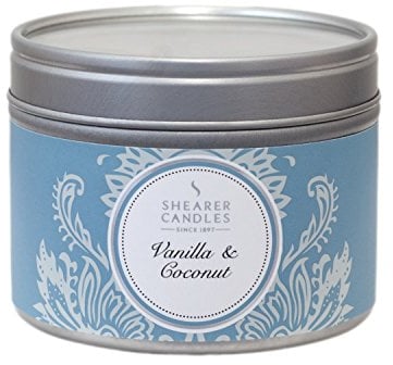 Shearer Candles Vanilla and Coconut Small Scented Silver Tin Candle - White