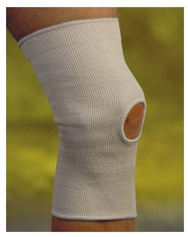 Knee Support - Large Soft beige knitted elastic with open patella. Slips on easily, provides compression.