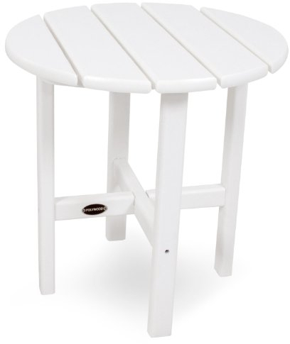 POLYWOOD Runder, 45,7 cm Beistelltisch, Polyethylen mit hoher Dichte, Weiss/opulenter Garten, 18