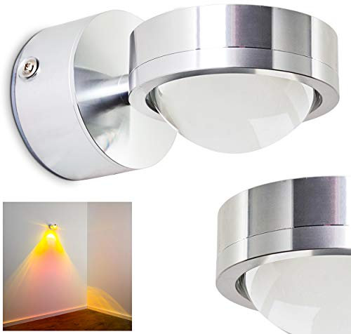 HOFSTEIN LED Wandlampe Indore, runde Wandleuchte aus Metall und Glas in Aluminium, Wandspot 1-flammig mit Farbfliter in Rot, 3 Watt, 300 Lumen, 3000 Kelvin (warmweiß)