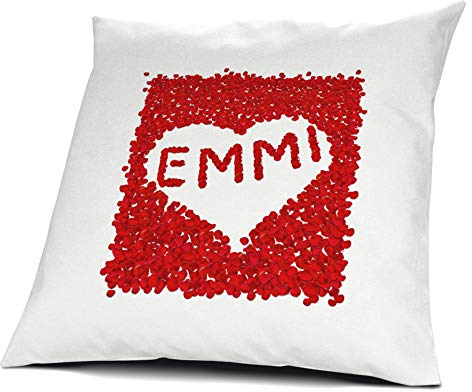 printplanet Kopfkissen Emmi, Kissen mit Füllung, Motiv Rosenblätter Herz, 40 cm, 100% Baumwolle, Liebeskissen, Namenskissen, Geschenkidee
