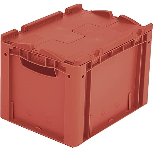 BITO 43-14516 Eurostapelbehälter XL mit Anscharniertem Zweiteiligem Klappdeckel, 400 mm x 300 mm x 288 mm, 30 kg Inhaltsbelastung, Rot