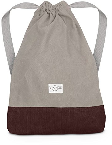 VIKINGS Rucksack Gym Bag Sack Turnbeutel Baumwolle Canvas Tasche Sport Frauen Männer Kinder, Farbe:Beige