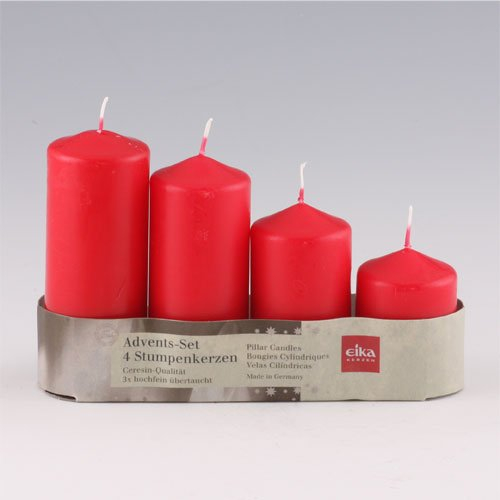 Adventsset mit 4 Stumpenkerzen rot