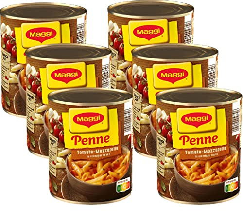MAGGI Penne Tomate-Mozzarella Art, leckeres Fertiggericht in fruchtiger Tomatensauce und cremigem Mozzarella, für Topf & Mikrowelle, ideales Festival-Essen, 6er Pack (6 x 800g)