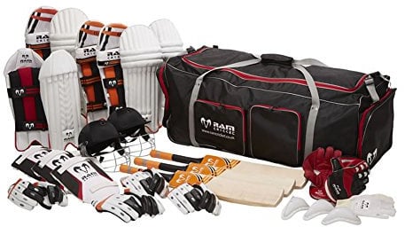 Ram Cricket Club Team Kit Bundle – Complete Starter Set for Clubs & Schools - Includes 3 Bats, 4 Batting Gloves, 3 Batting Pads, 3 Thigh Guards, Wicket-Keeping Set - Sizes Mini, Junior, Youth & Senior
