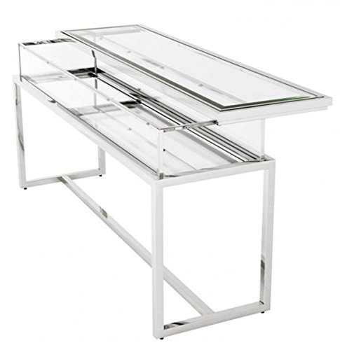 Casa Padrino Luxus Glas Vitrine Edelstahl Poliert B 160 x T 45 x H 77 cm Konsole Ladeneinrichtung - Art Deco Möbel
