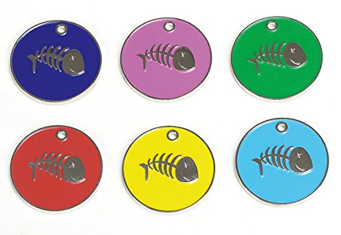 KNIFE-POINT ENGRAVED CAT & KITTEN ID TAG, ID DISCS - FISH DESIGN (BLUE)