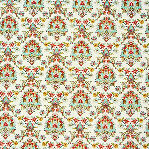 Dekostoff Baumwollstoff natur Ornament mint grün rot braun 1,50m Breite