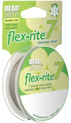 The Beadsmith Flex-Rite Beading Wire, Nylon-Coated Stainless-Steel Wire | 7-Strand, 0.018 (0.45 mm) Dia, Clear, 30 ft Spool, Durable Necklace & Bracelet String, For Jewelry Making Supplies