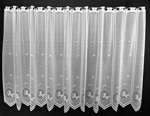 frankgardinen Scheibengardine Schmetterlinge 90 cm hoch Breite der Gardine durch gekaufte Menge in 12 cm Schritten wählbar Farbe: Weiß
