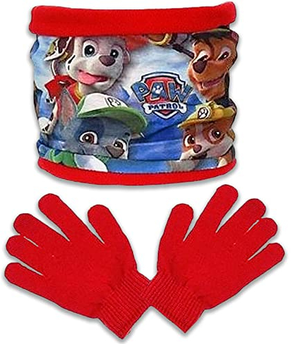 Paw Patrol Winter-Set mit Schlauchschal und Handschuhe Schal mit kuschelig, weichem Fleece gefüttert - Rot