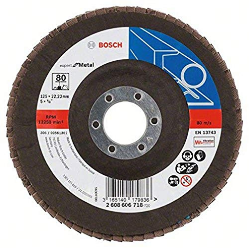 Bosch Professional DIY Fächerschleifscheibe (für Winkelschleifer verschiedene Materialien, bombierte Ausführung, Ø 125 mm, Körnung 80), d=125x22,23mm, 2608606718