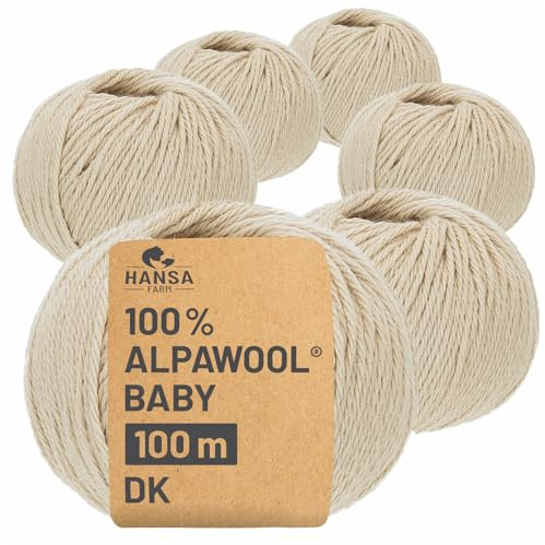 HANSA-FARM | 100% Baby Alpakawolle in 50+ Farben (kratzfrei) - 300g Set (6 x 50g) - weiche Alpaka Wolle zum Stricken & Häkeln in 6 Garnstärken by Hansa-Farm - Beige (Hell-Braun)