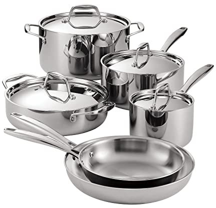 Tramontina 3-lagig verkleidetes Edelstahl Kochgeschirr-Set 10-teilig mit Deckel, Töpfe und Pfannen Küchenset, Induktionsfertig, Spülmaschinenfest, NSF-Zertifiziert, Made in Brazil