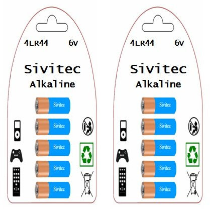 10 x Sivitec 4LR44 4G13 L1325 A544 476A 6v Alkaline batteries