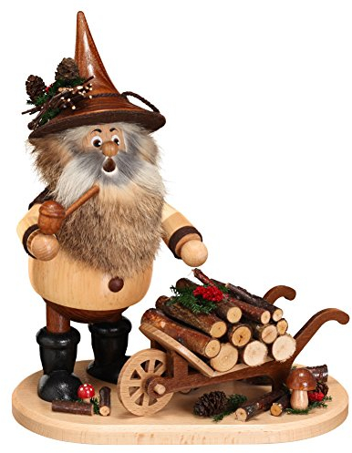 Drechselwerkstatt Uhlig DWU | Handgefertigter Waldwichtel | Traditionelles Räuchermännchen aus dem Erzgebirge | Weihnachtsdeko | 26 cm | mit Schiebock
