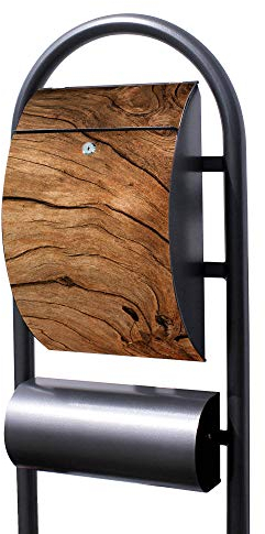 Banjado® Stand Briefkasten in Hammerschlag-Optik in Größe 150x47x22cm mit Motiv Trockenes Holz - Briefkasten mit Standfuß/Postkasten freistehend als Standbriefkasten mit Zeitungsfach
