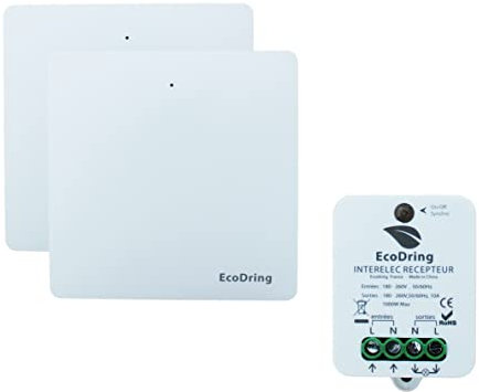 EcoDring ✮ Kit va et vient Moderne : 2 Interrupteurs sans fil sans pile + 1 récepteur 1000W ✮ garantie 3 ans ✮ blanc RX2TX