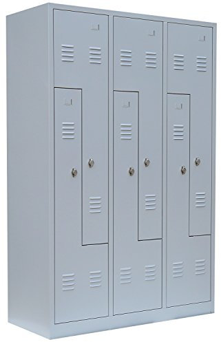 Lüllmann 6er Spind komplett montiert grau 180x118,5x50cm (HxBxT) Z-Spind Umkleideschrank Stahl Kleiderspind Garderobenschrank Metallspind 525120