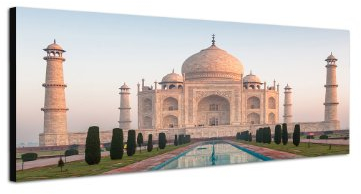 Taj Mahal Indien 150x50cm Panorama Wandbild auf Leinwand und Keilrahmen fertig zum aufhängen - Unsere Bilder auf Leinwand bestechen durch ihre ungewöhnlichen Formate und den extrem detaillierten Druck aus bis zu 100 Megapixel hoch aufgelösten Fotos.
